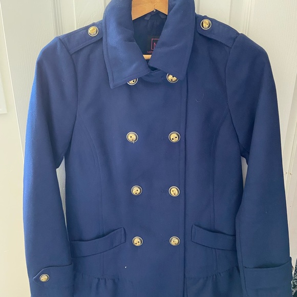 NEW but without tags Material Girl Dark Blue Pea Coat with Gold Buttons - Picture 1 of 9